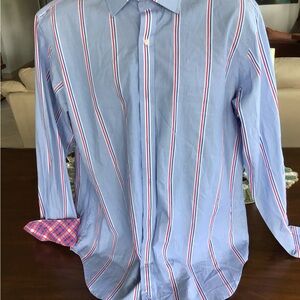 Taylor Bird MENS shirt. Blue stripe long sleeve size large